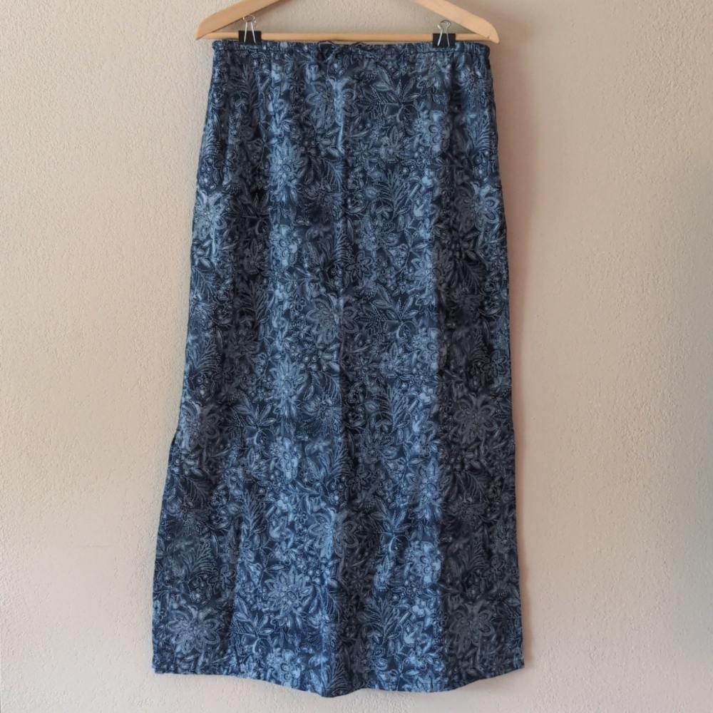 Eddie Bauer Drawstring Maxi Skirt Indigo Blue Floral Small